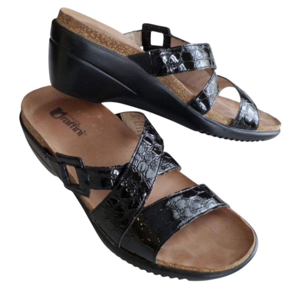 Umberto Raffini "Diana Black Croc" Sandals 41, US 10-10.5‎